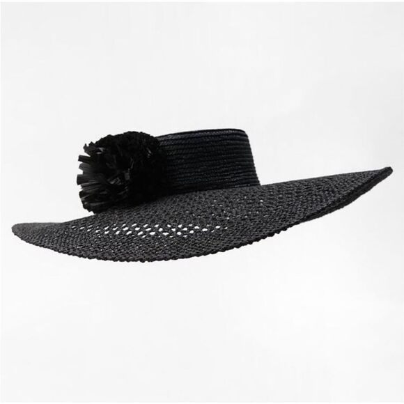 Zara Floral Raffia Picture Hat Black Size S - Picture 2 of 9